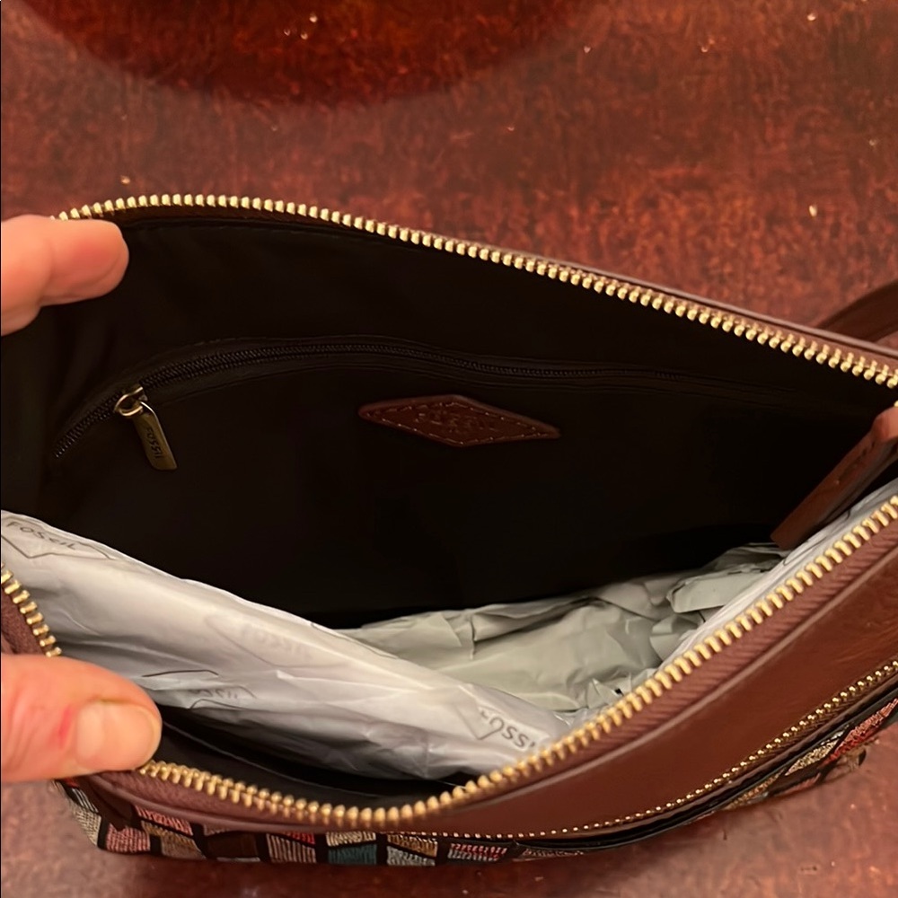 Chic Brown And Multicolor Patterned Clutch - image 3